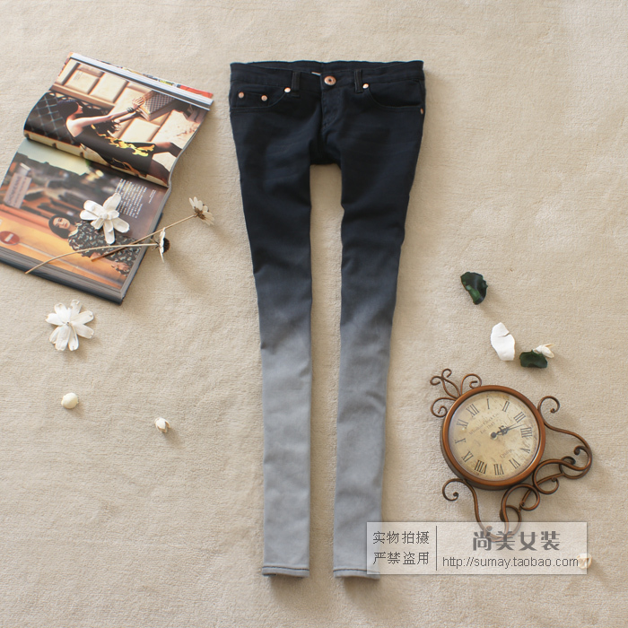 free shipping 2012 autumn women's fashion gradient slim straight jeans