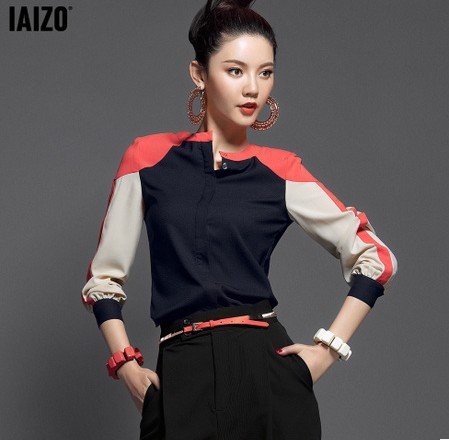 Free shipping 2012 autumn women's fashion patchwork color block long-sleeve shirts blouse SY0028