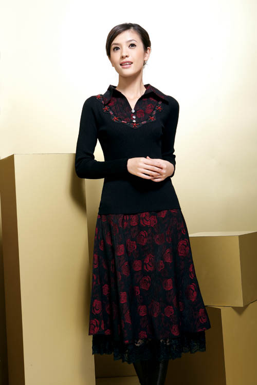 Free shipping 2012 autumn women's gentlewomen set professional black twinset skirt