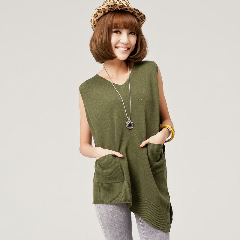 Free Shipping 2012 autumn women's irregular sweep medium-long loose sweater pullover vest