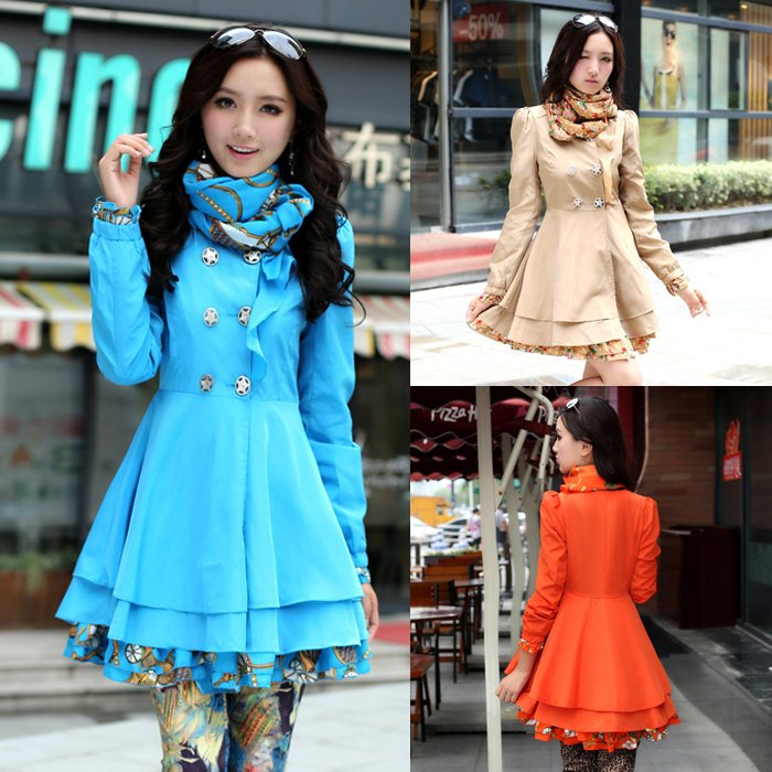 Free shipping 2012 autumn women's new arrival sweet double breasted fashion medium-long trench outerwear 7383