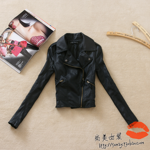 free shipping 2012 autumn women's outerwear slim elegant short design motorcycle leather clothing jacket