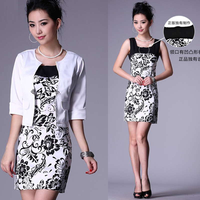 free shipping 2012 autumn women's plus size one-piece dress twinset ol fashion print one-piece dress