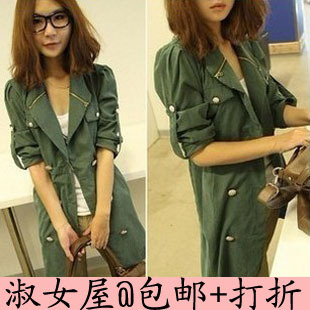 Free shipping !  2012 autumn women's preppy style military metal zipper slim double breasted trench outerwear