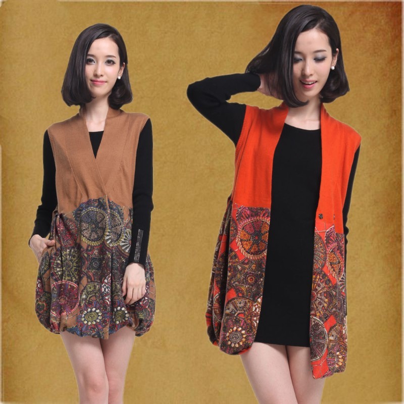 FREE SHIPPING 2012 autumn women's print sleeveless knitted wool one-piece dress spring autumn new arrival fashion tank dress