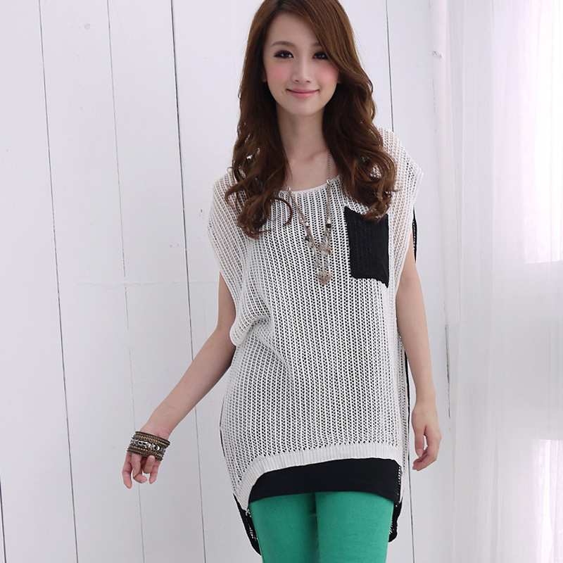 Free shipping 2012 autumn women's reticularis all-match cutout low-high sleeveless sweater