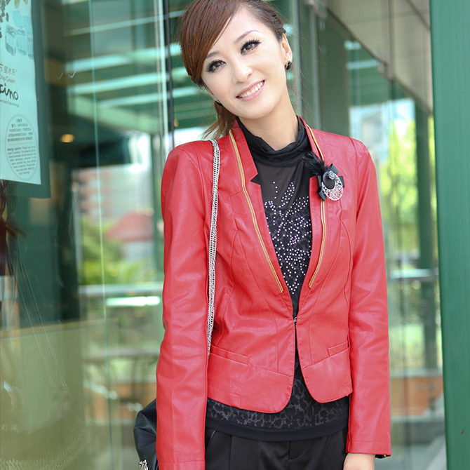 Free Shipping 2012 autumn women's slim elegant three-color long-sleeve small leather clothing outerwear female 6219 LDX