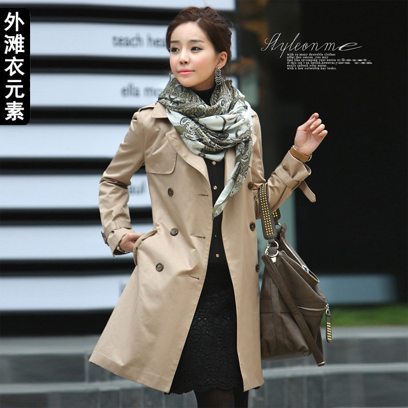 free shipping, 2012 autumn women's spring and autumn fashion trench outerwear female double breasted slim women's trench