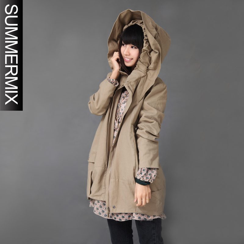 free shipping 2012 autumn women's trench female outerwear spring and autumn slim cotton cloth with a hood overcoat