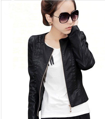 Free shipping! 2012 autumn women short design slim water washed leather clothing PU jacket