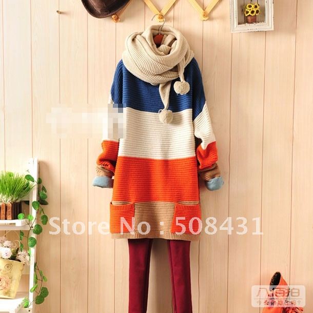 free shipping 2012 autumn women sweater large loose fashion block decoration pocket loose sweater outerwear