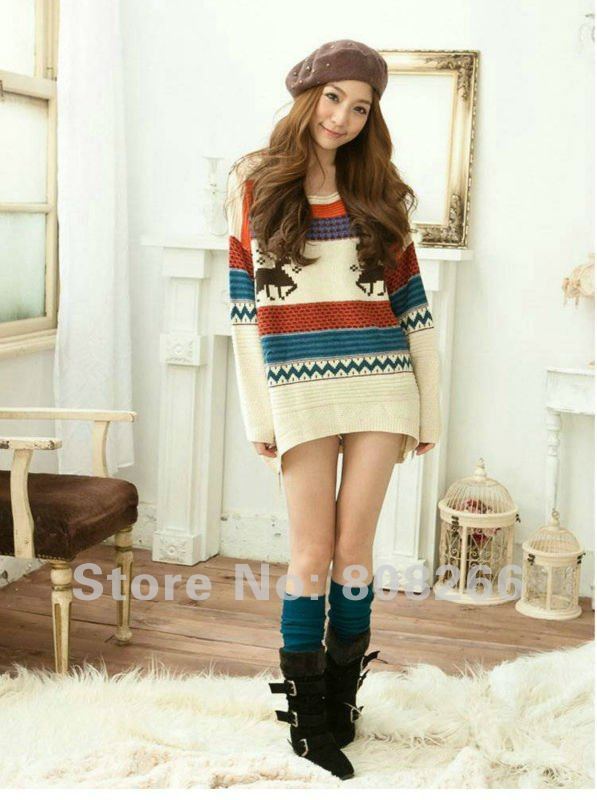 free shipping 2012 autunm winter long sleeve loose retro knitted sweater for women