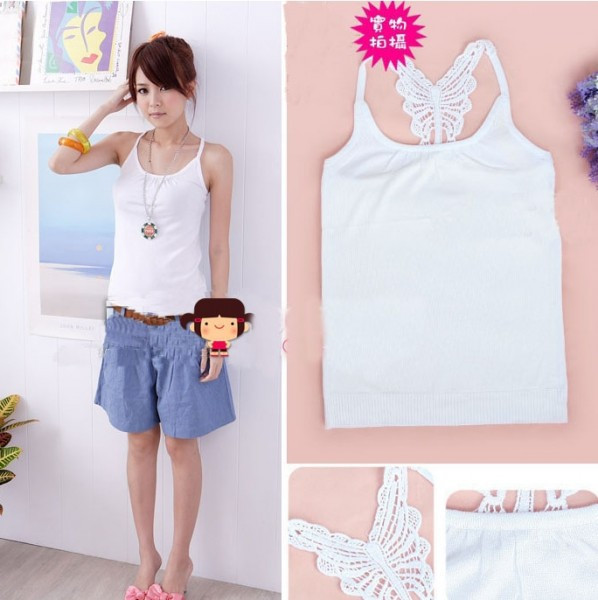 Free shipping, 2012 basic vest bow crotch lace shoulder strap 100% cotton woven vest all-match women's