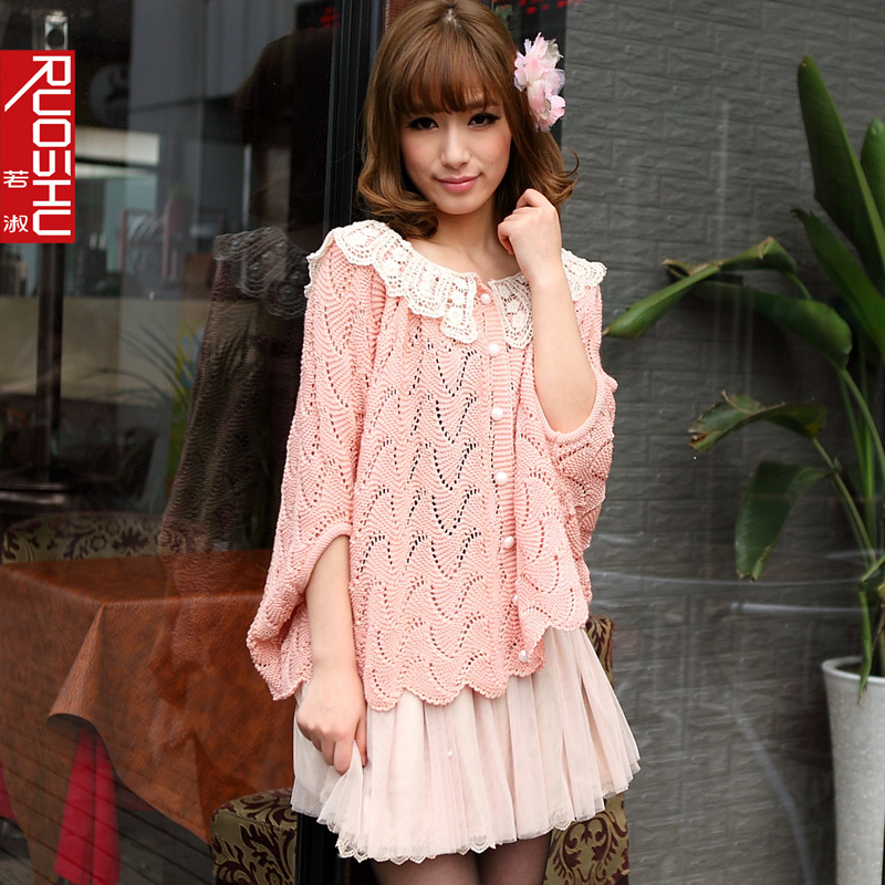 Free Shipping 2012 beading single breasted batwing type cape cardigan sweater female