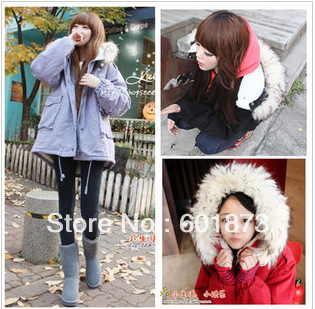 Free Shipping 2012 berber fleece ultralarge real fur tie cap thickening wadded jacket cotton-padded jacket overcoat outerwear