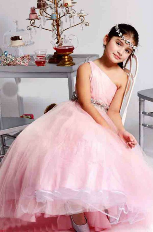 Free Shipping 2012 Best Selling Custom-made Embroidery One-shoulder Organza  Flower Girl Dress