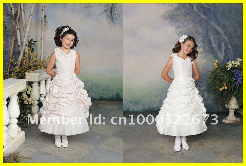 Free Shipping 2012 Best Selling Off The Shoulder V neck Taffeta Ruffle A line Flower Girl Dress Dresses