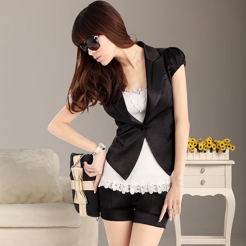 Free shipping 2012 Black satin roll up hem low-waist small shorts