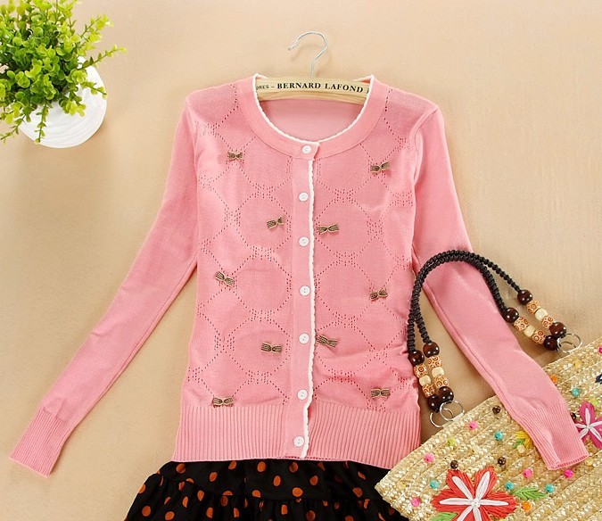 Free shipping! 2012 bow cardigan sweater ol elegant ultra-thin mercerized cotton long-sleeve sweater cardigan women's