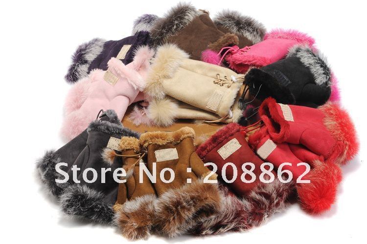 Free shipping 2012 Brand new women gloves fashion leather mitts ladies hands warmers hands protector wool glove 8colors