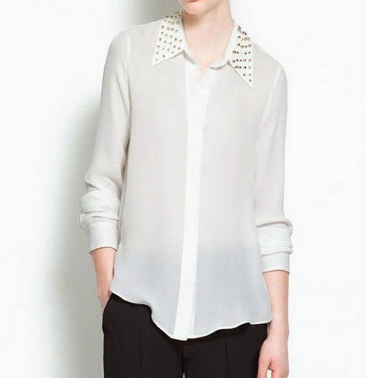 Free Shipping 2012 Brand Style Ladies' Rivet Chiffon Long Sleeve Shirts Fashion Women's Solid Color Blouses