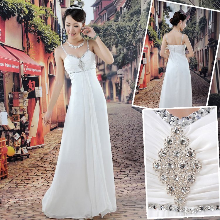 Free shipping! 2012 bride spaghetti strap formal dress chiffon formal dress evening formal dress ej9080