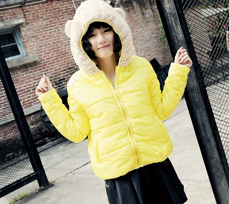 free  shipping 2012 candy color cartoon panda with a hood wadded jacket thickening cartoon casual outerwear wadded jacket