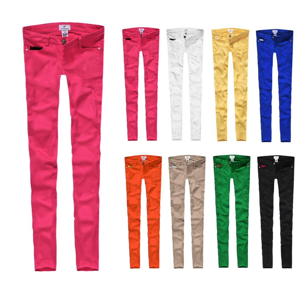 Free shipping 2012 candy color skinny jeans colored pencil slim female trousers