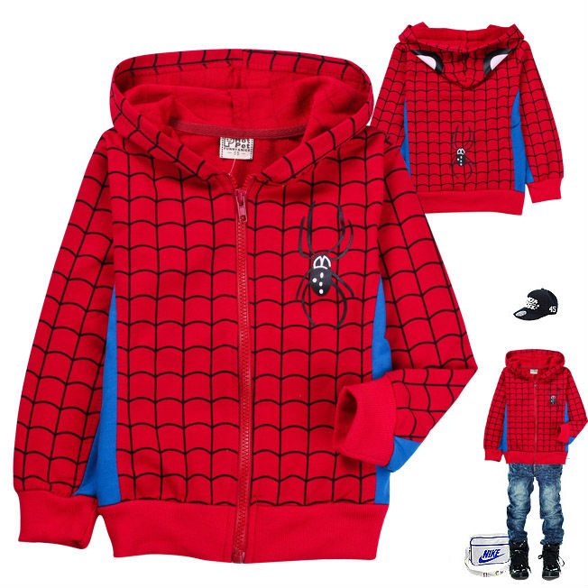 Free shipping 2012 Cartoon boys hoodie coat autumn winter children outwear kids boy spider-man jacket cartoon clothes 6 pcs/lot