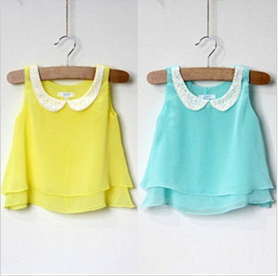 free shipping 2012 child summer chiffon peter pan collar female child vest spaghetti strap top t-shirt hot selling