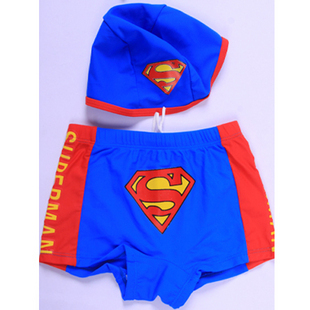 Free shipping 2012 child swim pants small swimming trunks super man child swimwear swimming cap wholesale