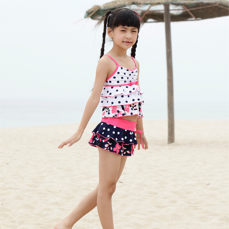 free shipping 2012 child swimwear hinge skirt split girl swimwear 115-145cm