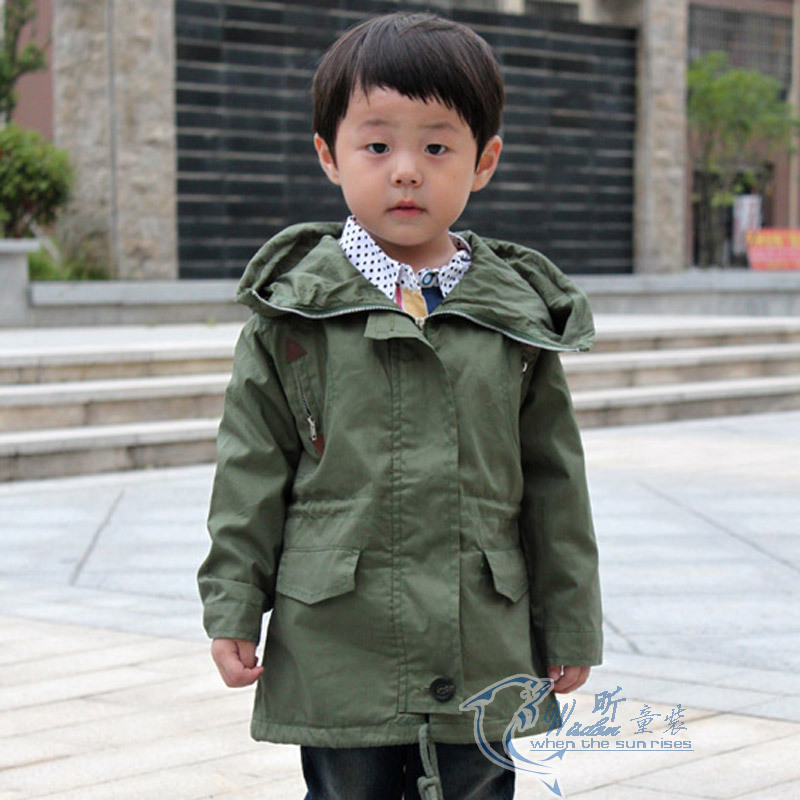 free shipping 2012  children's clothing male child with a hood baby zipper outerwear child trench
