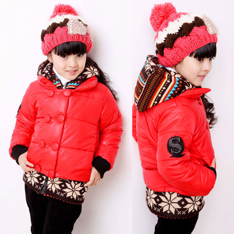 Free shipping 2012 children's clothing winter female child wadded jacket outerwear child faux two piece cotton-padded jacket