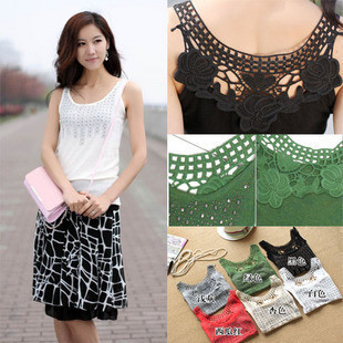 Free shipping, 2012 clothing rhinestones cutout crotch knitted 100% cotton spaghetti strap vest basic vest