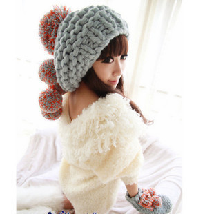 Free shipping 2012 Color block oge ball knitted  hat women's autumn and winter warm