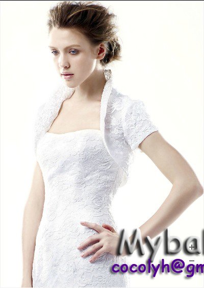 Free Shipping 2012 Custom Made Lace Handmade Short Sleeve Black Bridal Jackets Shawl Bridal Wrap Bolero JK06