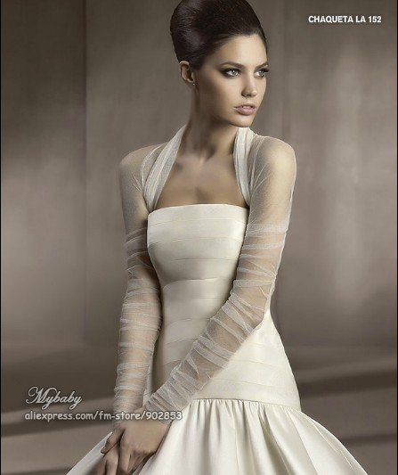 Free Shipping 2012 Custom Made Long Sleeves Tulle Bridal Jackets Shawl Bridal Wraps Bolero Best Selling Wedding Accessories JK30