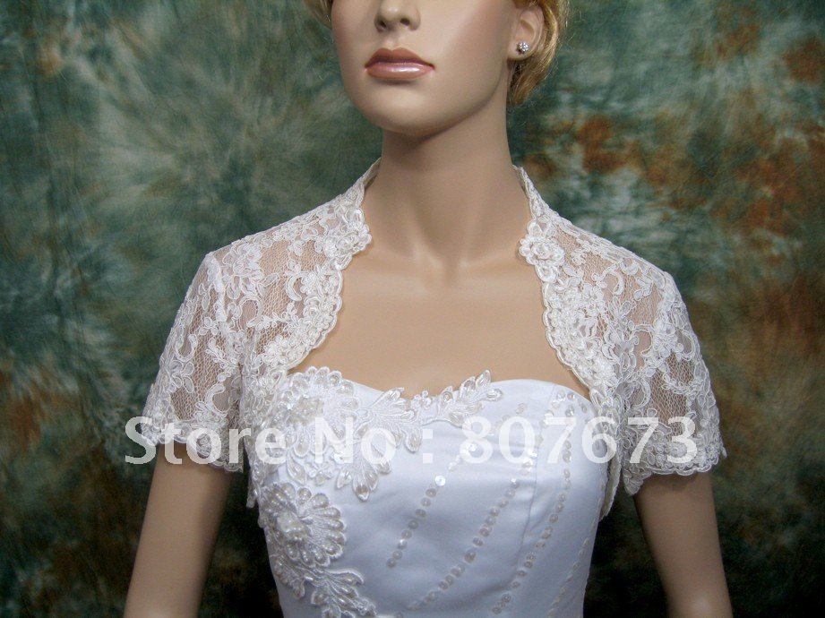 Free Shipping 2012 Custom Made Tulle Beaded Short Sleeves lace Bridal Jackets Shawl Bridal Wrap Bolero shrug  JK004