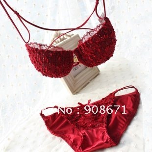 Free shipping 2012 Cute Former open button back X cross sexy underwear bra suit wine red white 32/70 34/75 36/80 AB CUP 2 COLOR