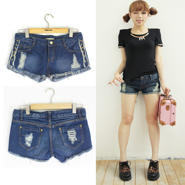 Free shipping 2012 distrressed retro finishing rivet decoration denim shorts 0167 MYYH