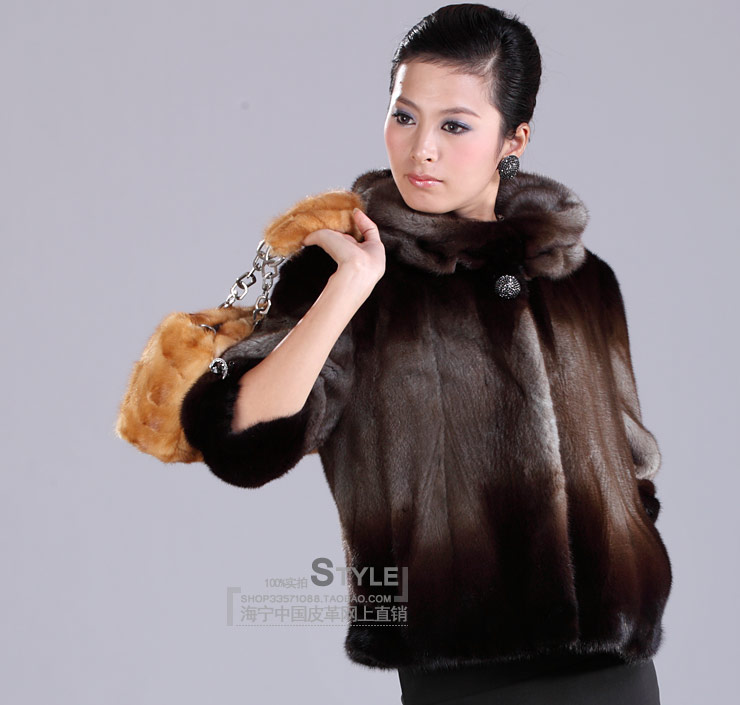 free shipping 2012 double collar section stained female short design outerwear three quarter sleeve fur top mink leather coat