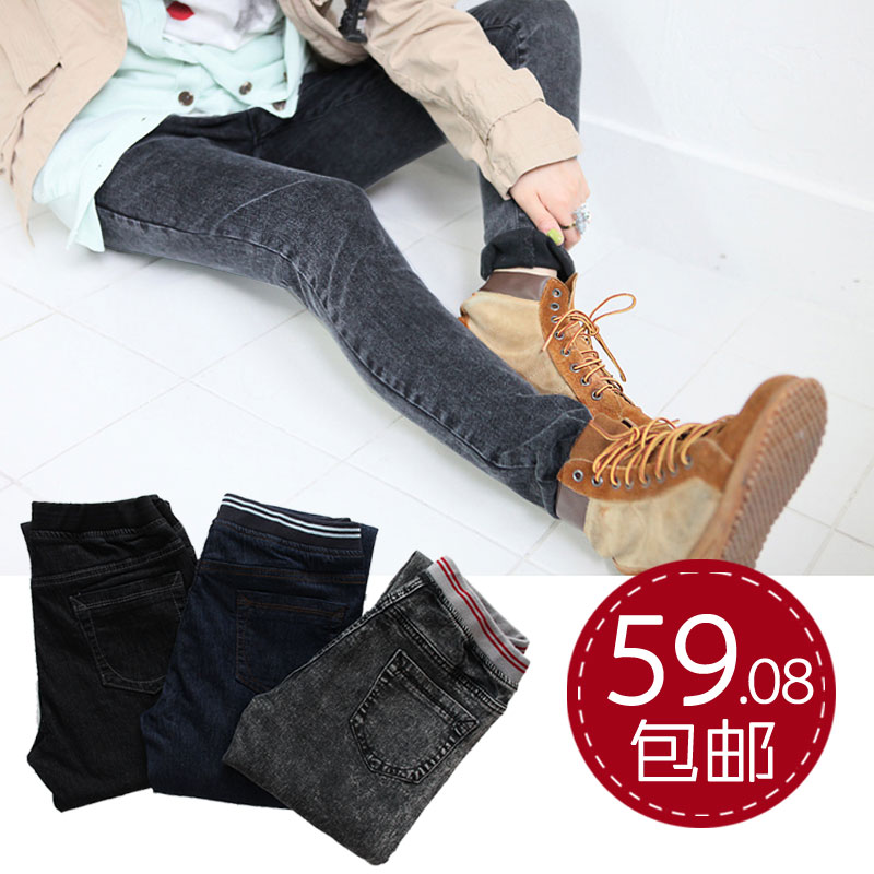 free shipping! 2012 elastic waist jeans female skinny pants three size jeans, snow effect on legs, J0004
