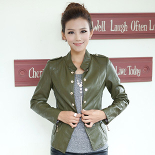 free shipping 2012 elegant brief double breasted slim PU clothing jacket outerwear