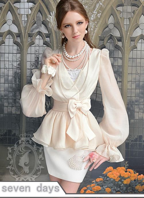 Free Shipping 2012 Elegant Lady OL Style Cross-over Collar V-neck Lantern Sleeve Blouse CL100302AR