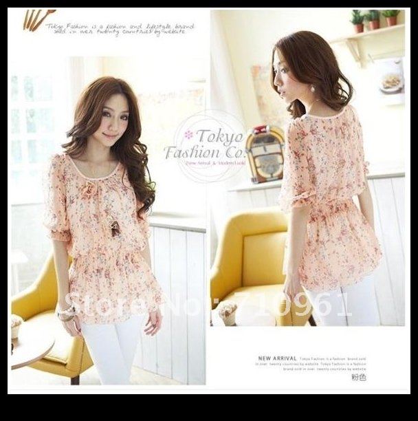 Free shipping 2012 elegant rose elastic chiffon shirt Korean version of the new Rose-style floral Chiffon short sleeve H002
