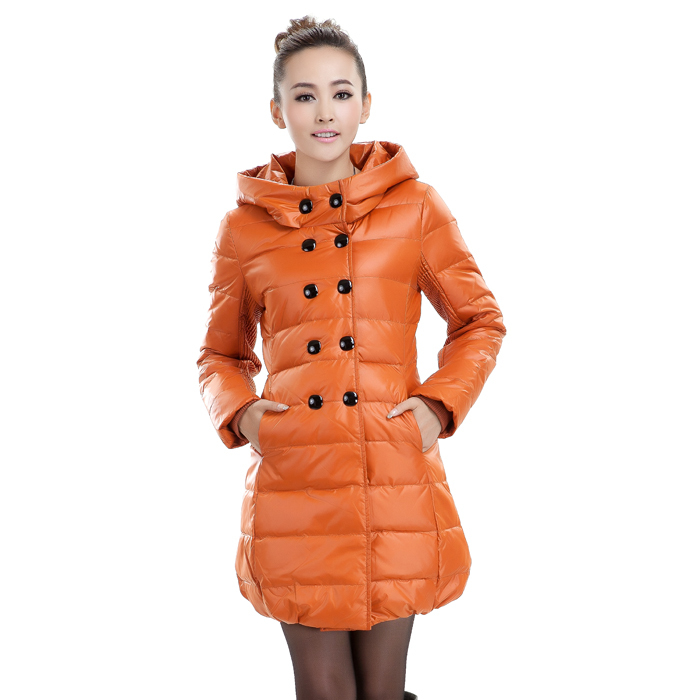 Free shipping 2012 elegant slim thickening double breasted with a hood medium-long down coat female autumn and winter outerwear