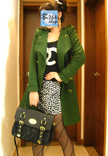 free shipping 2012 elegant slim trench outerwear green double breasted wool coat