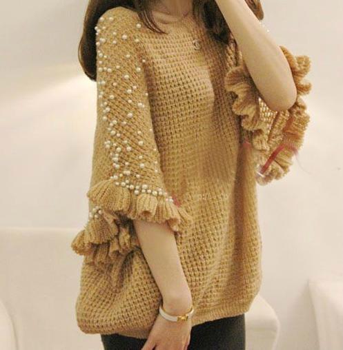 Free shipping 2012 Fashion autumn and winter new Pearl Line lace sleeve sweater bat sweater! X19868092495