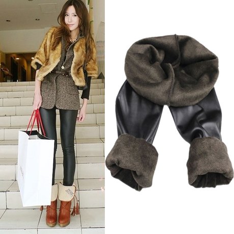 Free Shipping 2012 Fashion Autumn Winter Bamboo Brushed Faux Leather Beaver Velvet Thickening Women's Warm Leggings Tight Pants